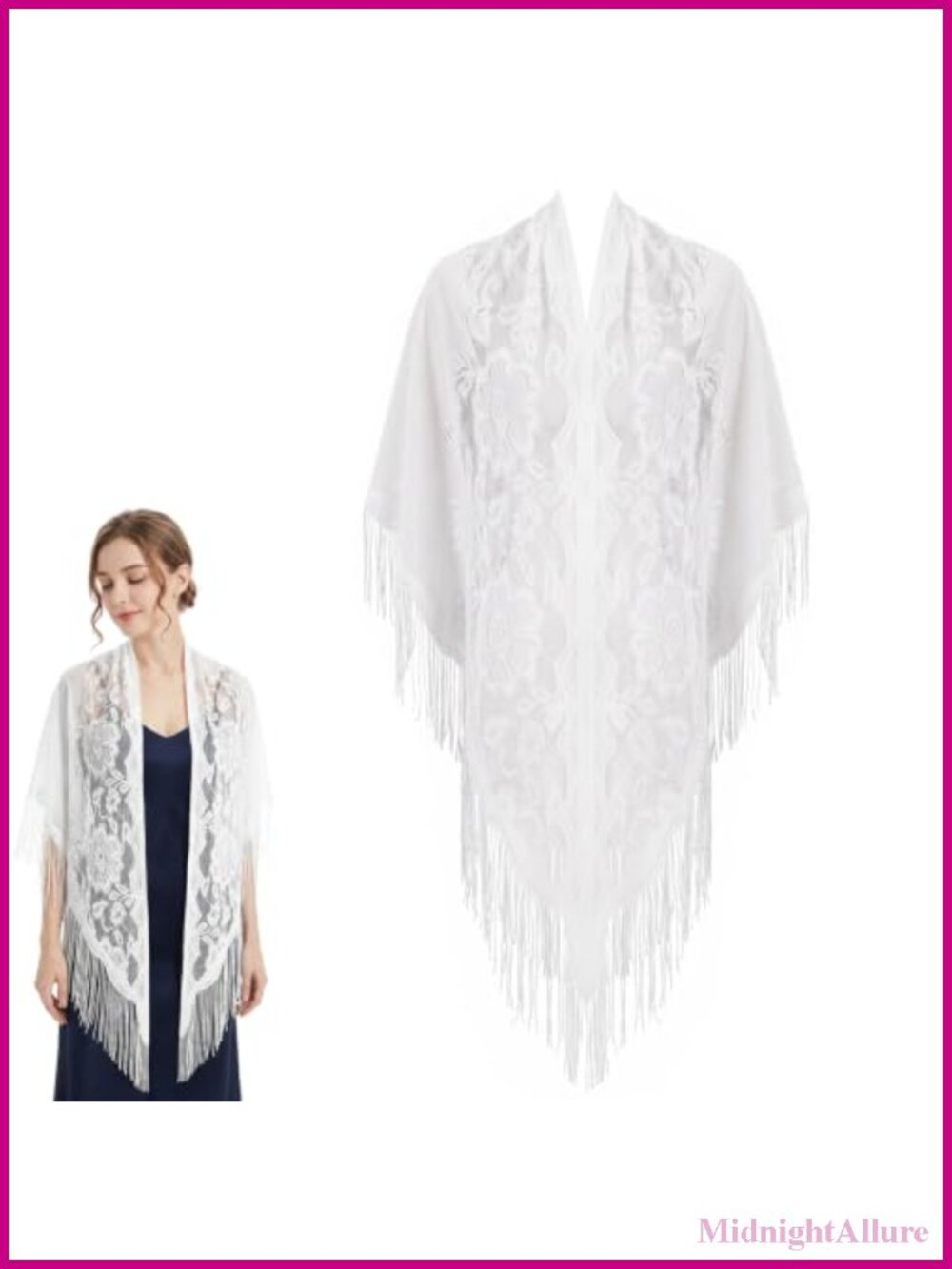 Lace Shawl Wrap Triangle Tassels Formal Wedding Dressy Cover Up